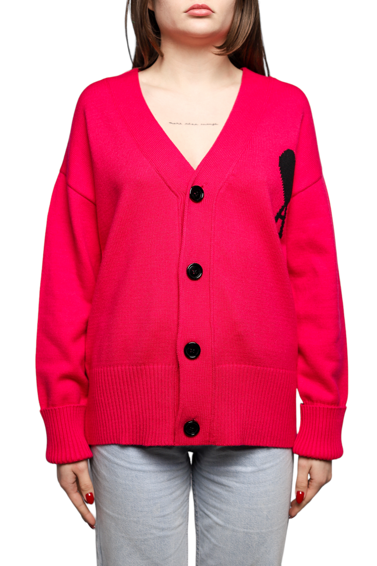 AMI Paris Ami de Coeur Cardigan Fuchsia