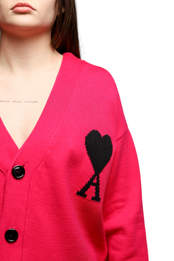 AMI Paris Ami de Coeur Cardigan Fuchsia