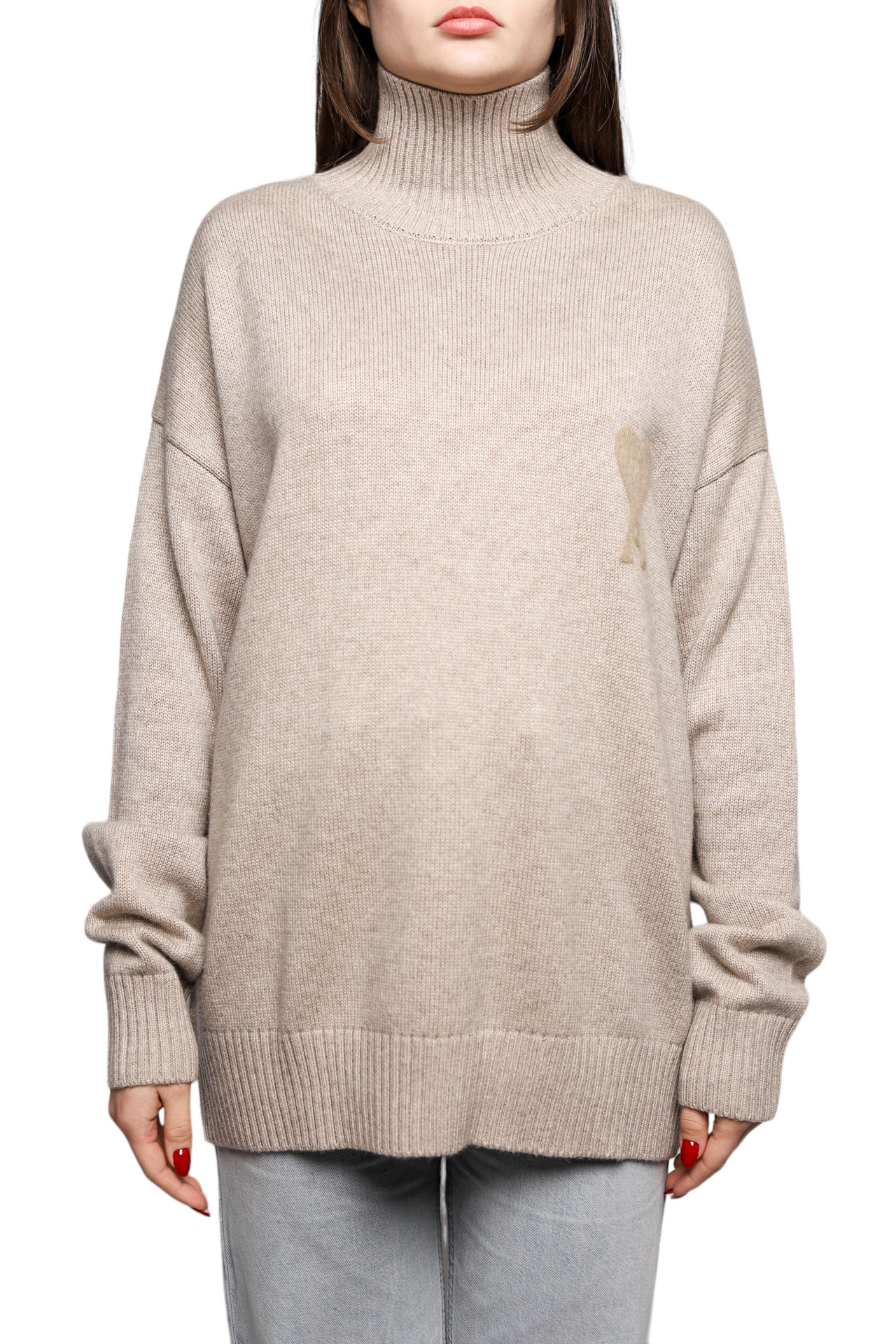 AMI Paris Ami de Coeur High-neck Jumper Beige