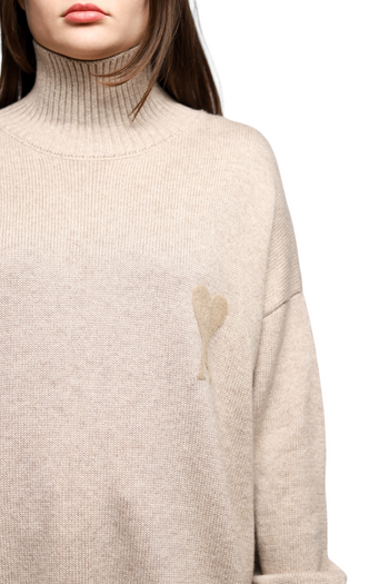 AMI Paris Ami de Coeur High-neck Jumper Beige