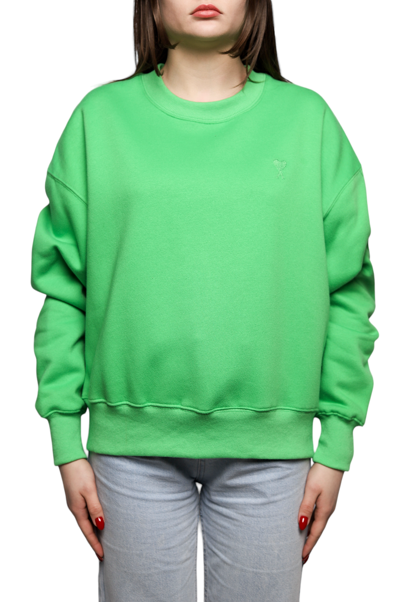 AMI Paris Oversized Cotton Fleece Sweatshirt Green