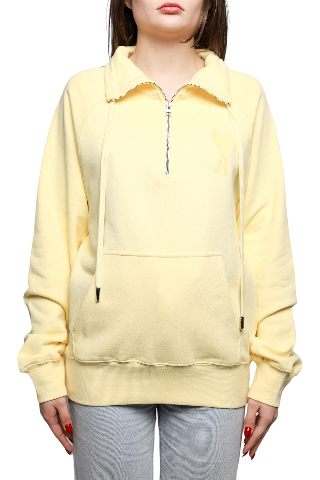 AMI Paris Ami de Coeur Half-zip Sweatshirt Pale Yellow