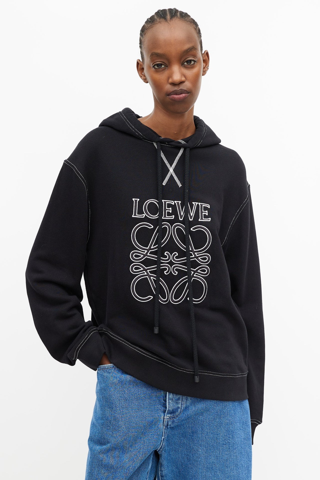 Loewe Embroidered Logo Hoodie Black