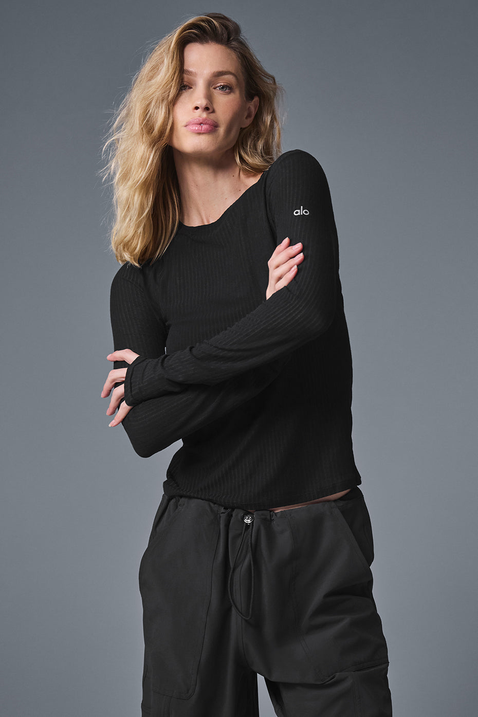 Alo Yoga Ribbed Sea Coast Long Sleeve Black