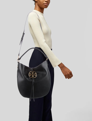 Tory Burch Miller Metal-Logo Slouchy Hobo Black