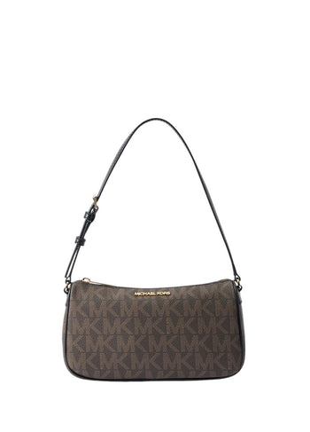 Michael Kors Signature Jet Set Medium Pouchette Bag Brown Edging Black