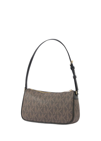 Michael Kors Signature Jet Set Medium Pouchette Bag Brown Edging Black