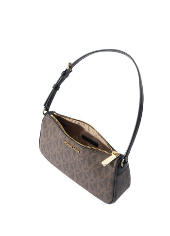 Michael Kors Signature Jet Set Medium Pouchette Bag Brown Edging Black