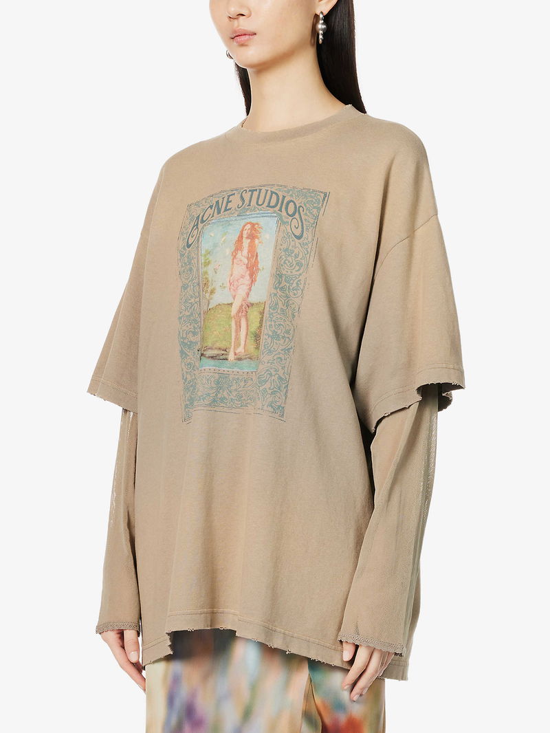 Acne Studios Edra Layered Mesh-Sleeved T-Shirt Taupe