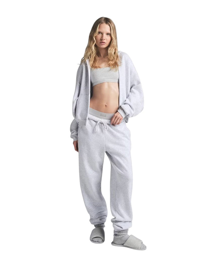 Skims Cotton Fleece Classic Zip Up Hoodie Light Heather Grey