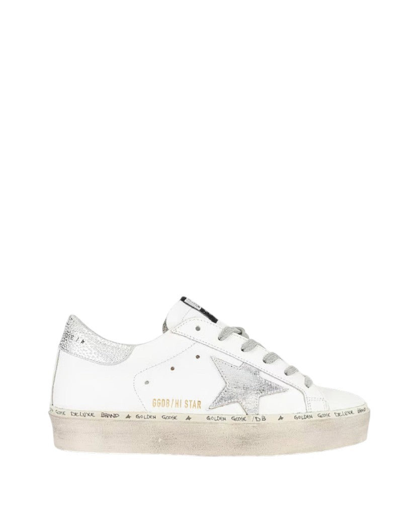 Golden Goose Hi Star White and Silver Leather Sneakers