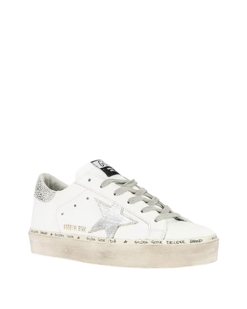 Golden Goose Hi Star White and Silver Leather Sneakers
