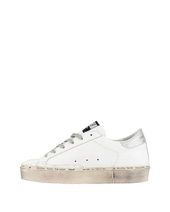 Golden Goose Hi Star White and Silver Leather Sneakers