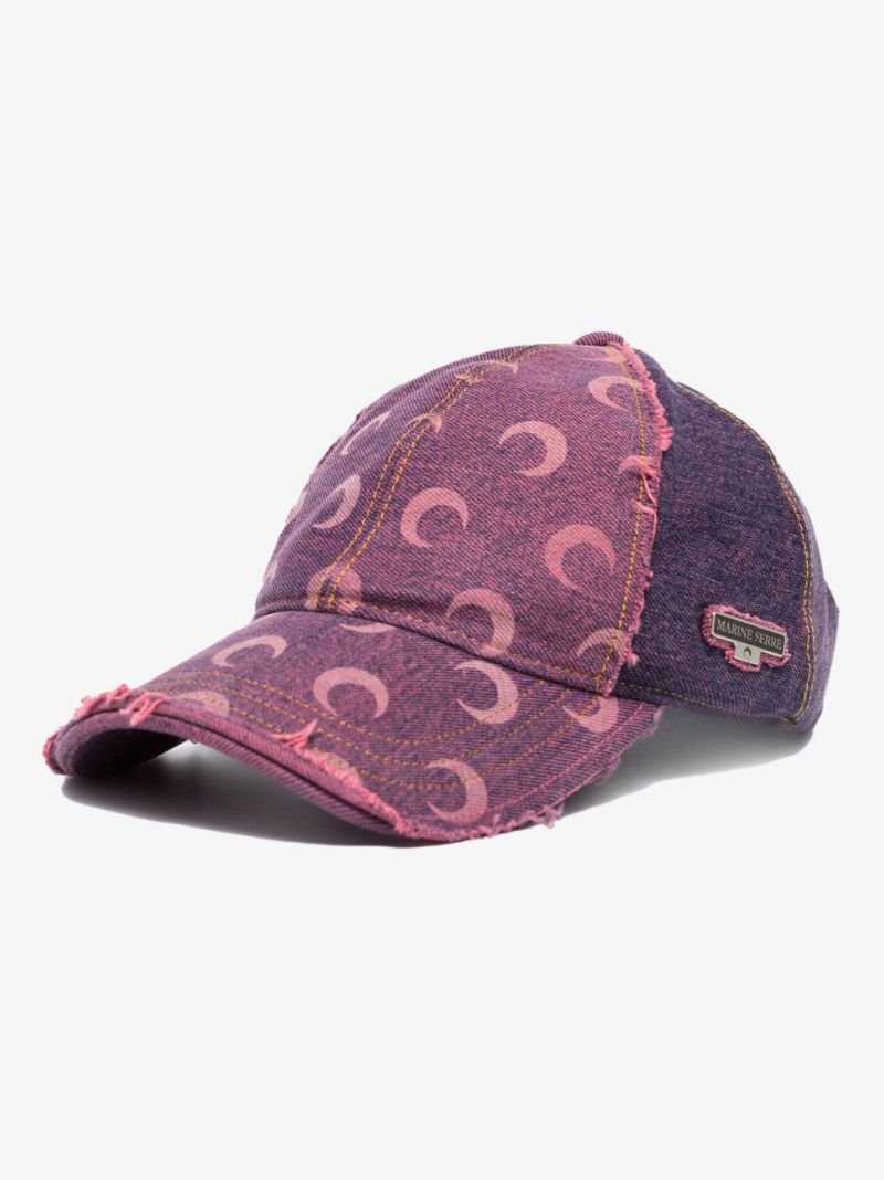 Marine Serre distressed Crescent Moon-print cap Pink
