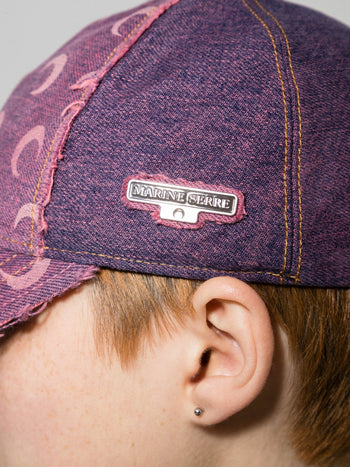 Marine Serre distressed Crescent Moon-print cap Pink