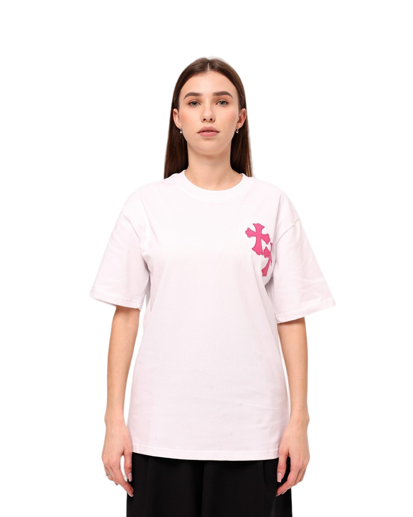 Chrome Hearts T-Shirt White With Pink Logo CH109-WT