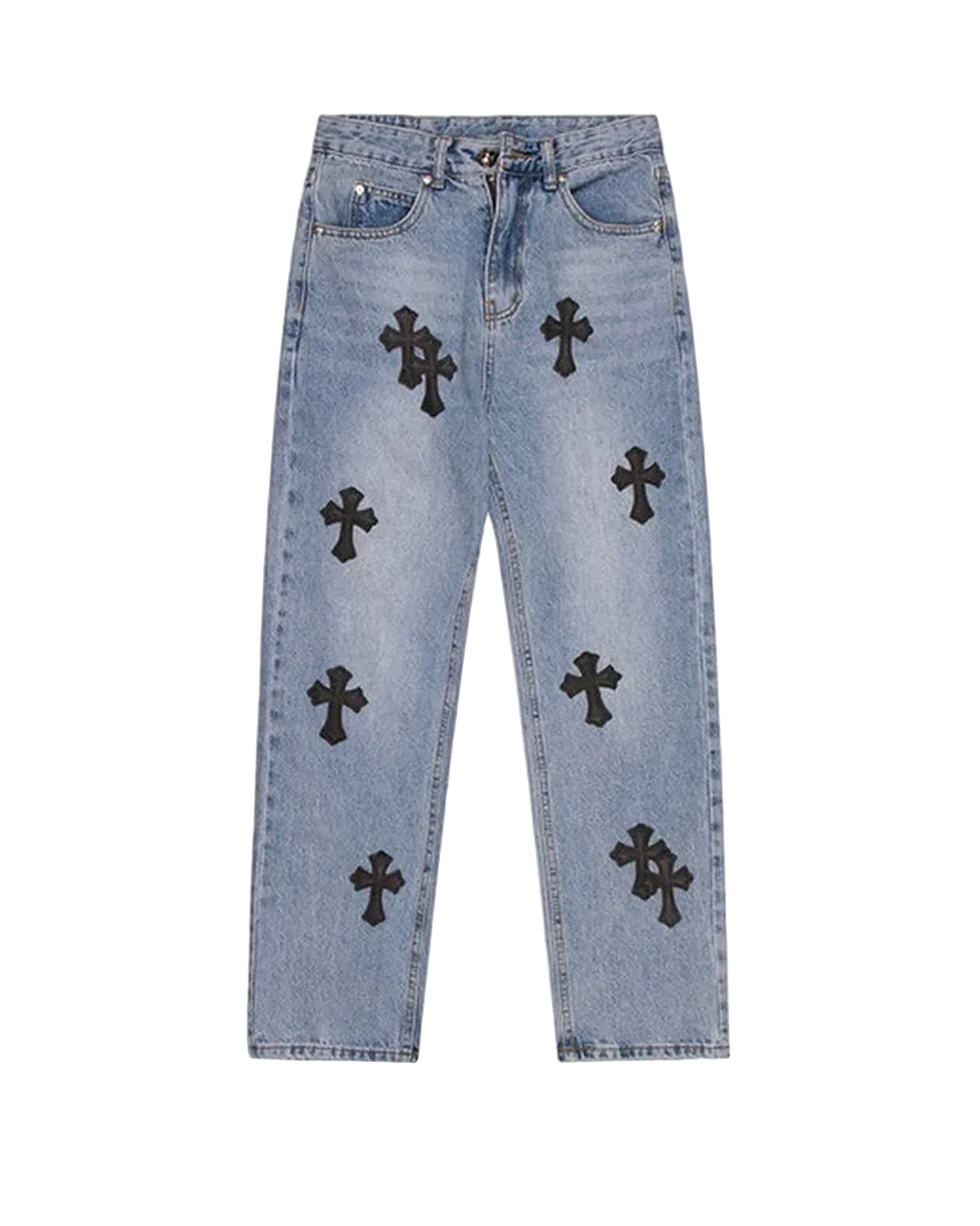 Chrome Hearts Jeans with Black Cross Blue CH122-BL