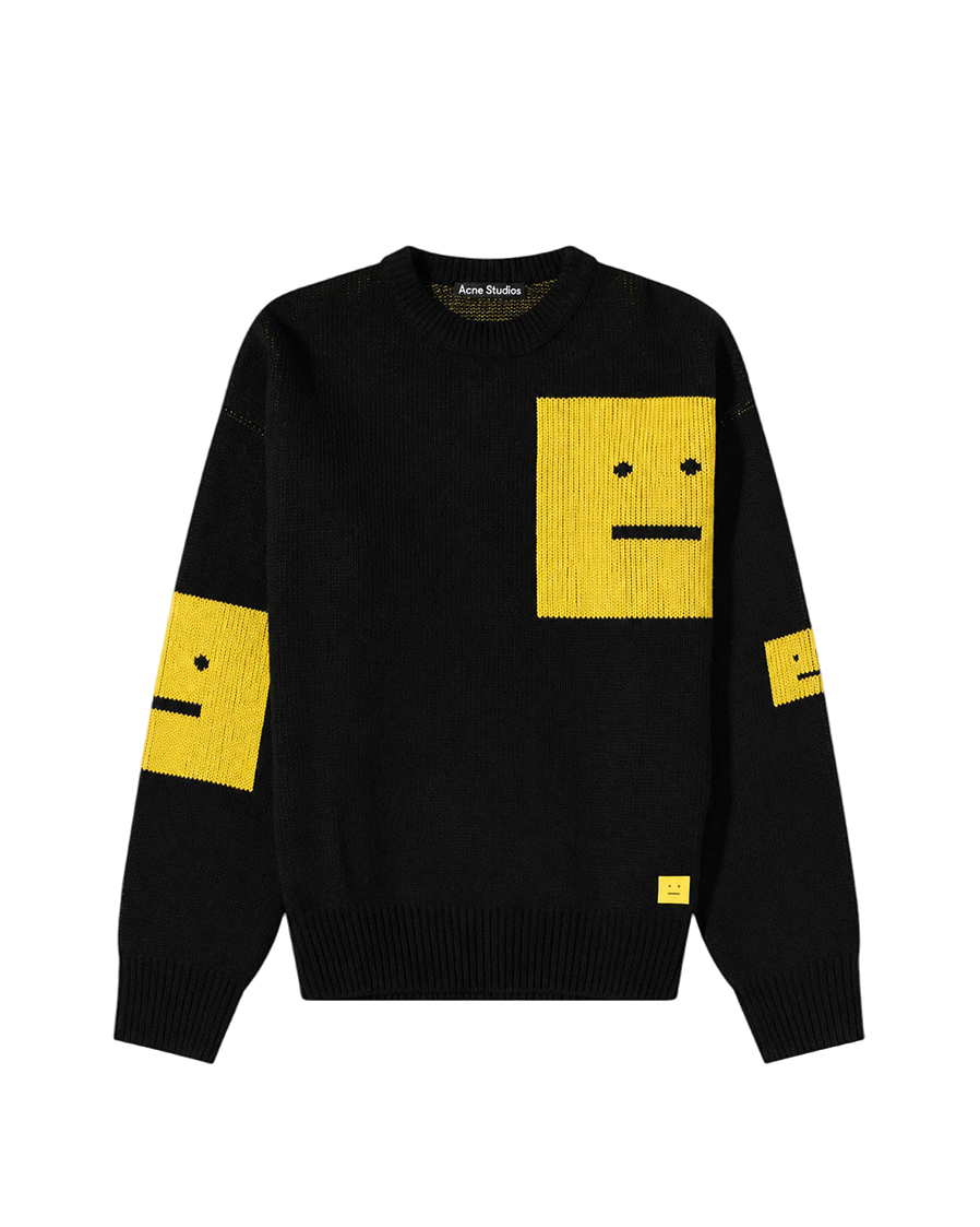 Acne Studios Animation Pop Face Crewneck Sweater Black Yellow