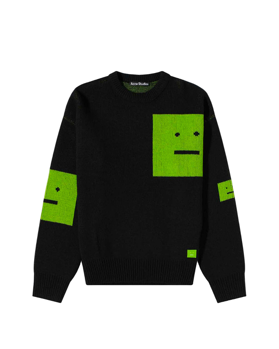 Acne Studios Animation Pop Face Crewneck Sweater Black Green