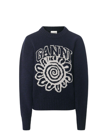 GANNI Graphic Flower O-neck Pullover Sky Captain