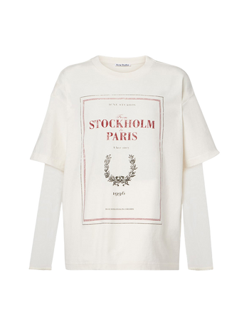 Acne Studios Layered Stockholm Paris Print T-Shirt Off White