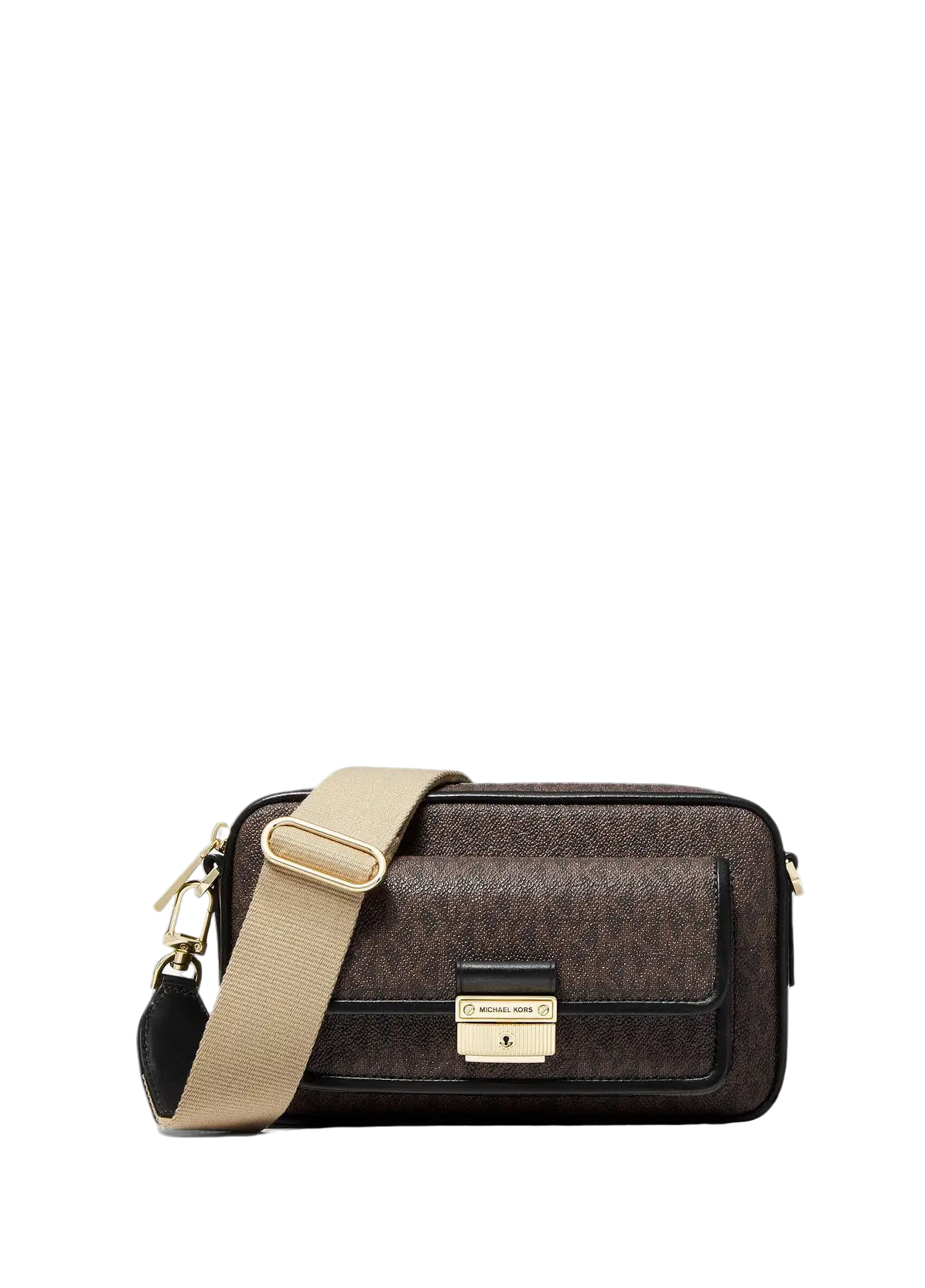 Michael Kors Bradshaw Medium Logo Camera Bag Brown Edging Black