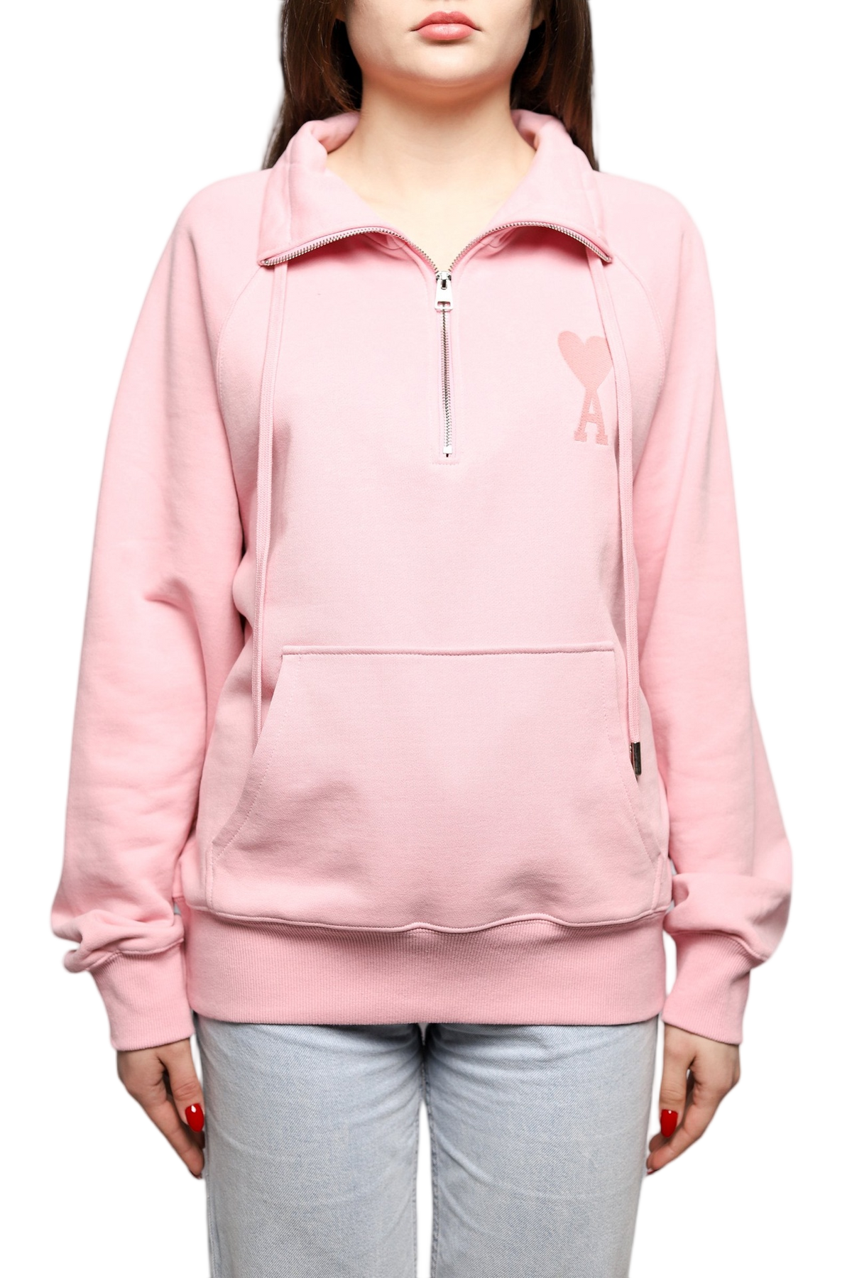 AMI Paris Ami de Coeur Half-zip Sweatshirt Pale Pink