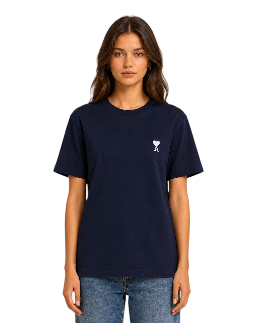 AMI Paris Ami De Coeur White Heart T-Shirt Navy Blue