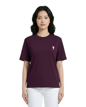 AMI Paris Ami De Coeur White Heart T-Shirt Plum