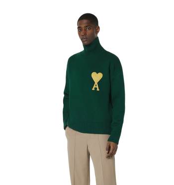 AMI Paris Ami de Coeur Lurex Funnel Neck Sweater Green