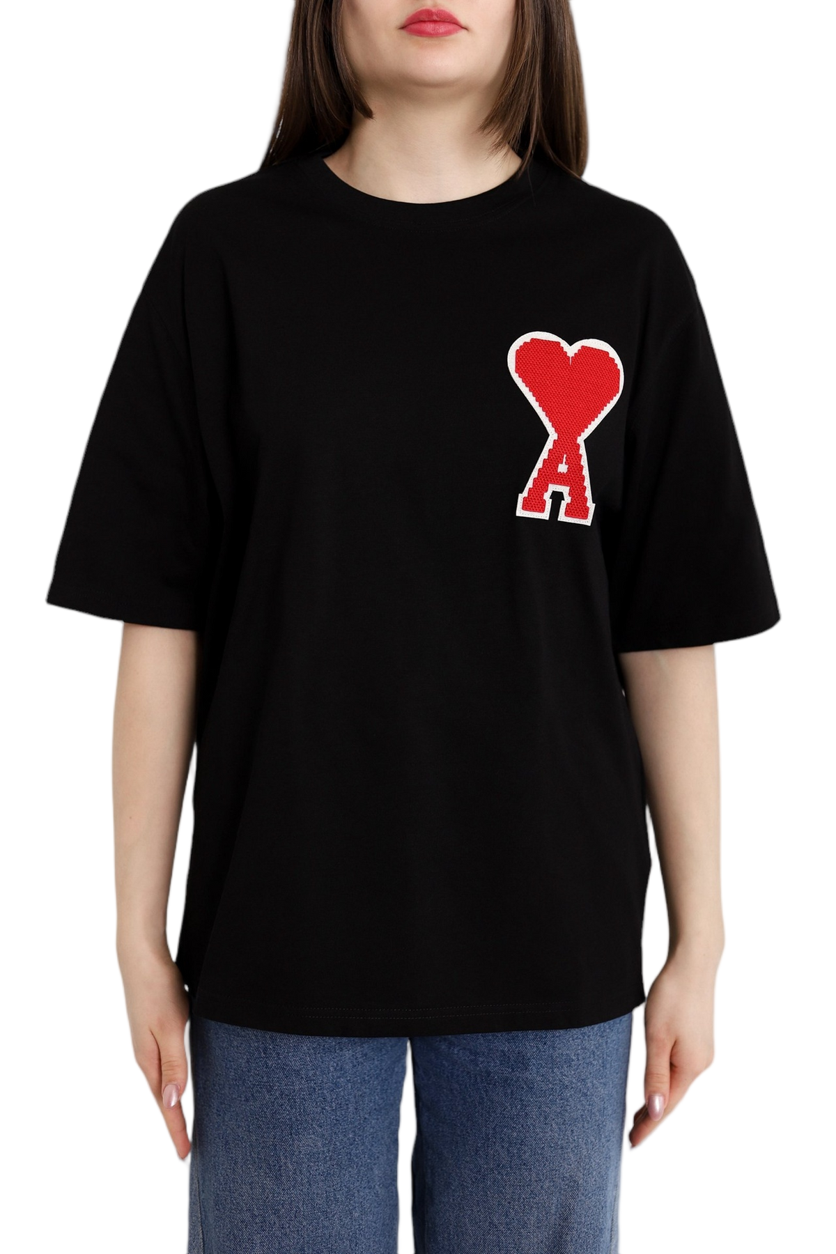 AMI Paris Ami De Coeur T-Shirt Patch Black Red Heart