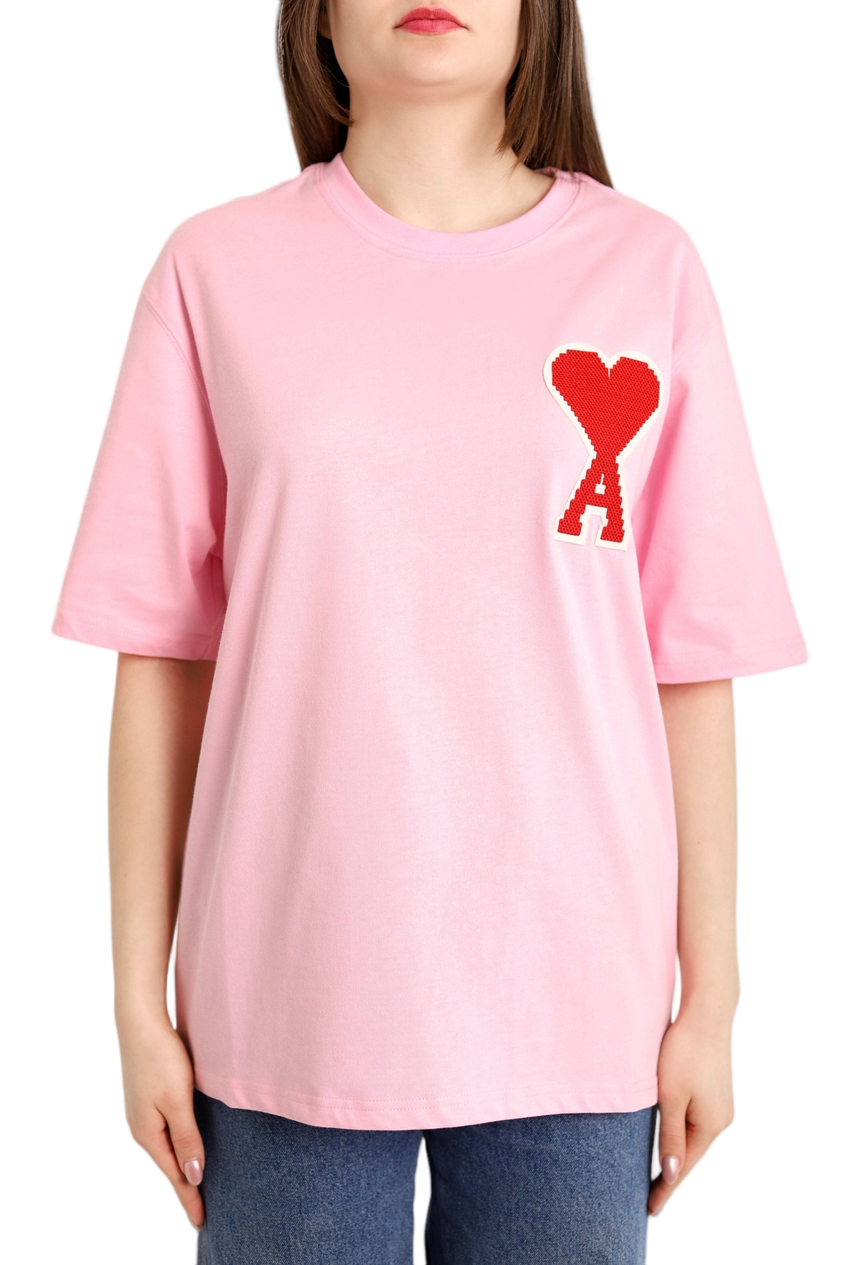 AMI Paris Ami De Coeur T-Shirt Patch Pink Red Heart