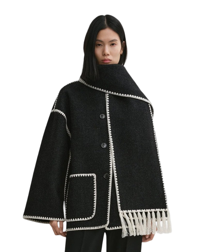 Toteme Embroidered Scarf Jacket Dark Grey Melange