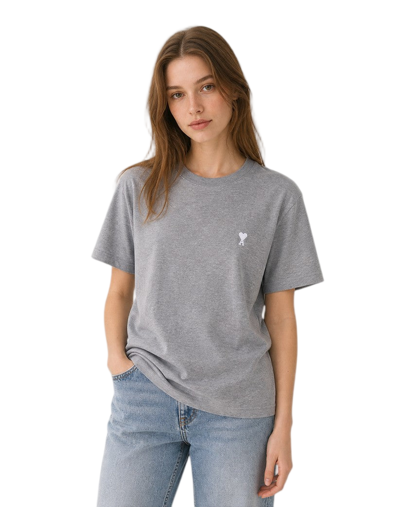AMI Paris Ami De Coeur White Heart T-Shirt Heather Grey