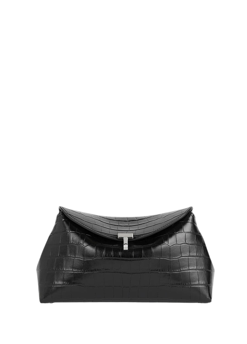 Toteme T-Lock Clutch Croco-Embossed Black