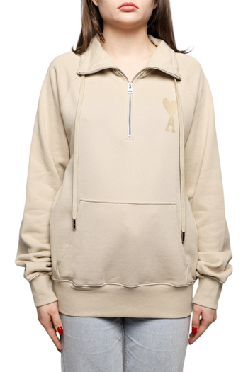 AMI Paris Ami de Coeur Half-zip Sweatshirt Beige
