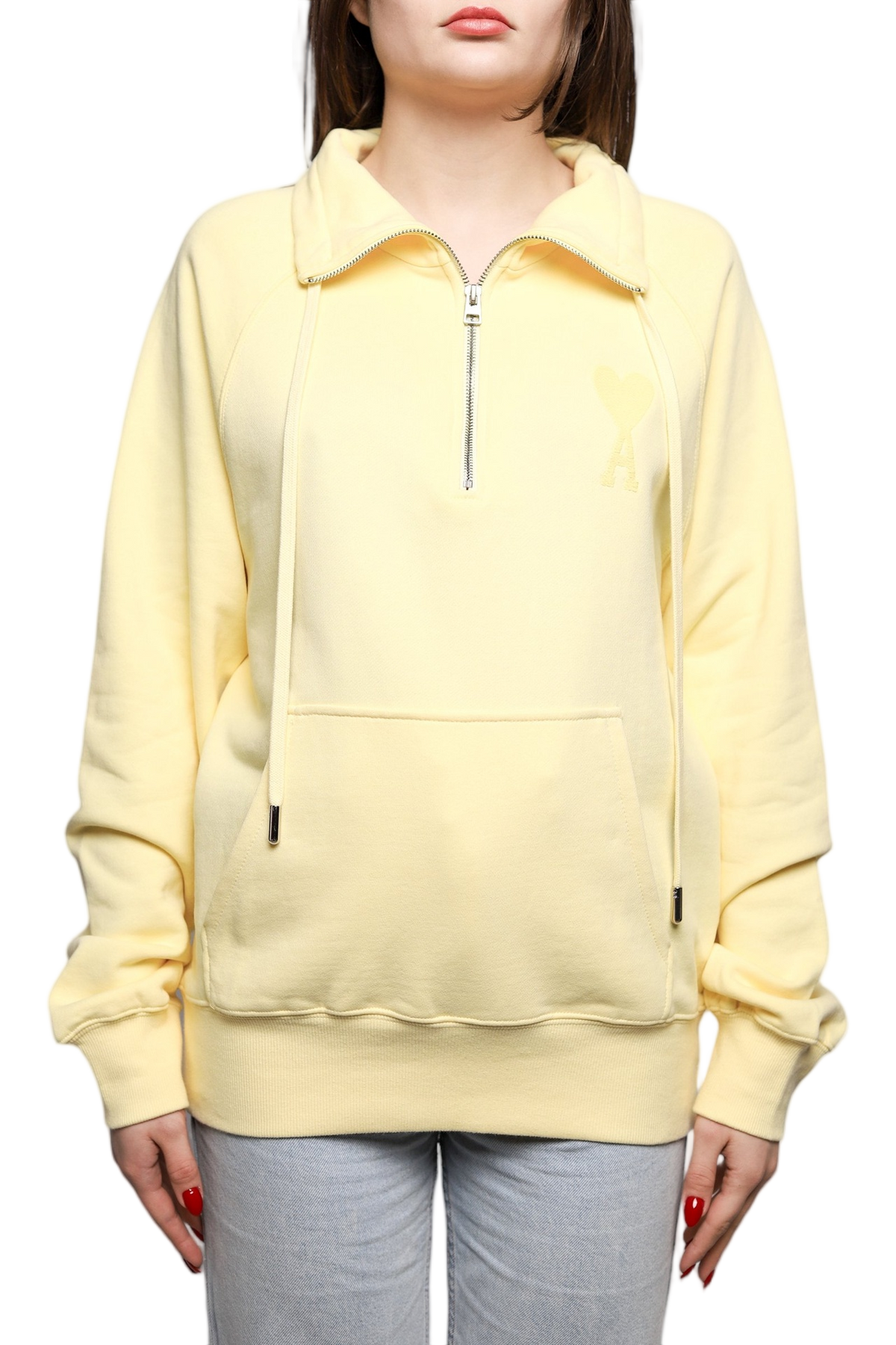 AMI Paris Ami de Coeur Half-zip Sweatshirt Pale Yellow