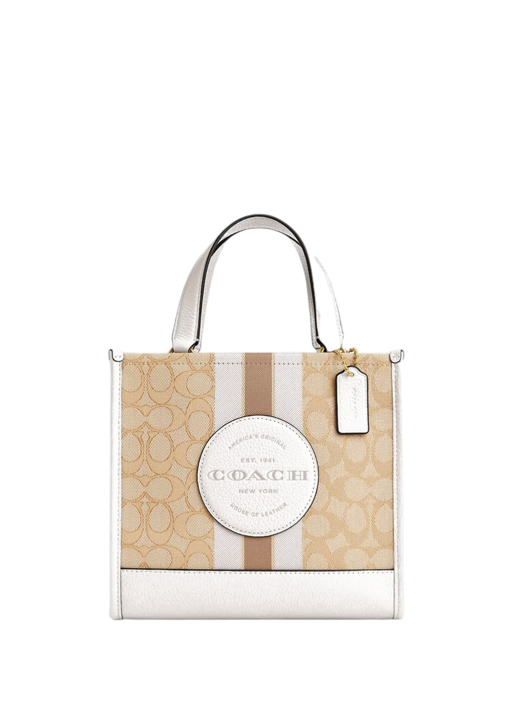 Coach Dempsey Tote 22 In Signature Jacquard Light Khaki Chalk