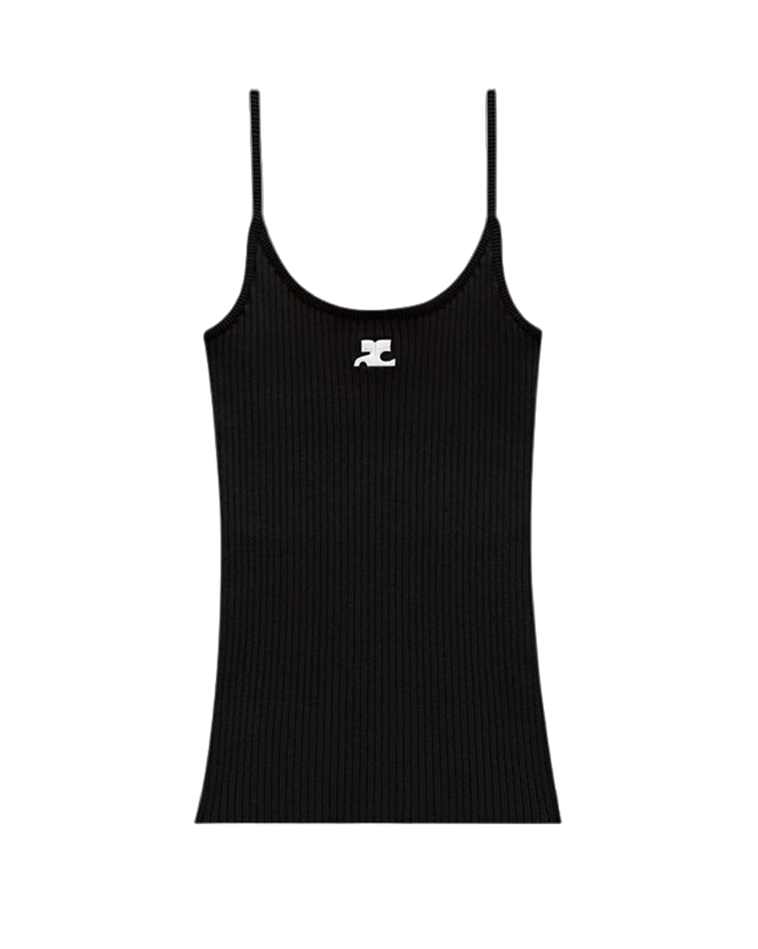 Courreges Reedition Rib Knit Tank Top Black