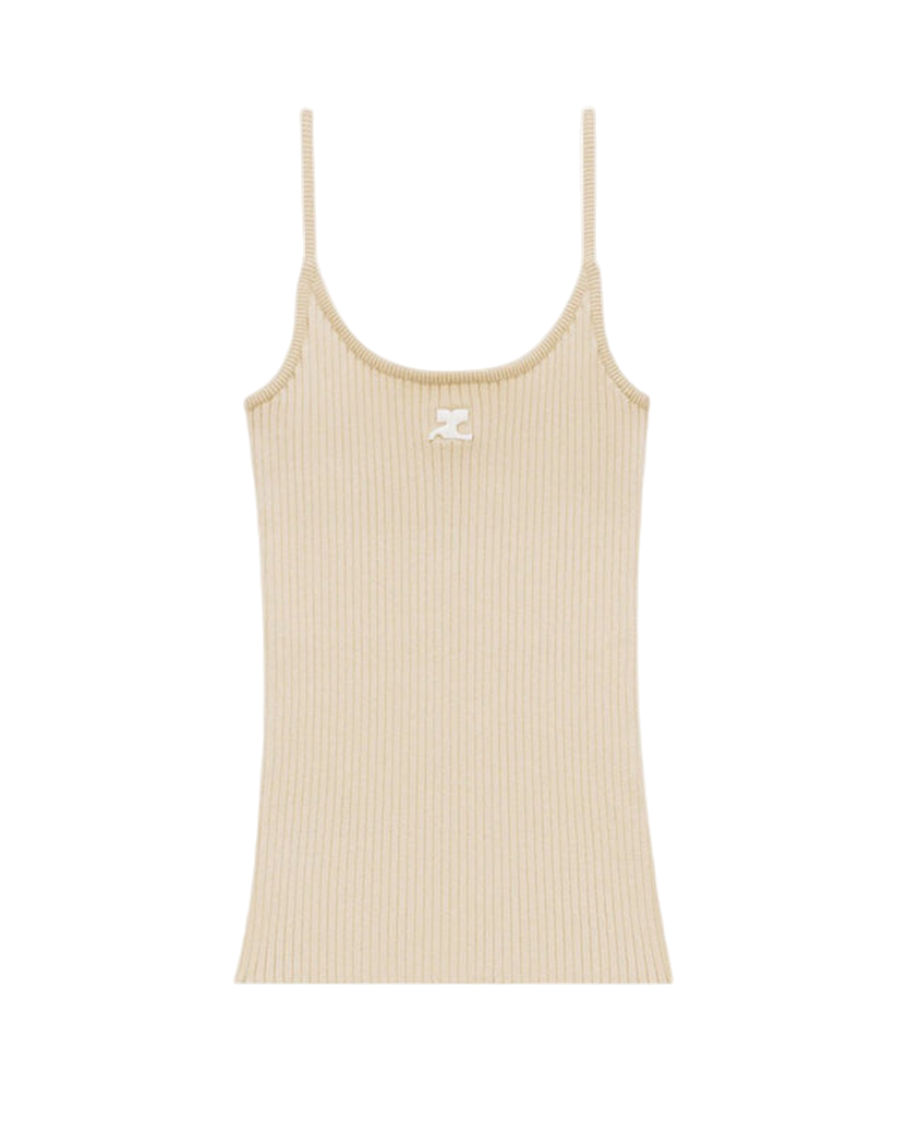 Courreges Reedition Rib Knit Tank Top Sand