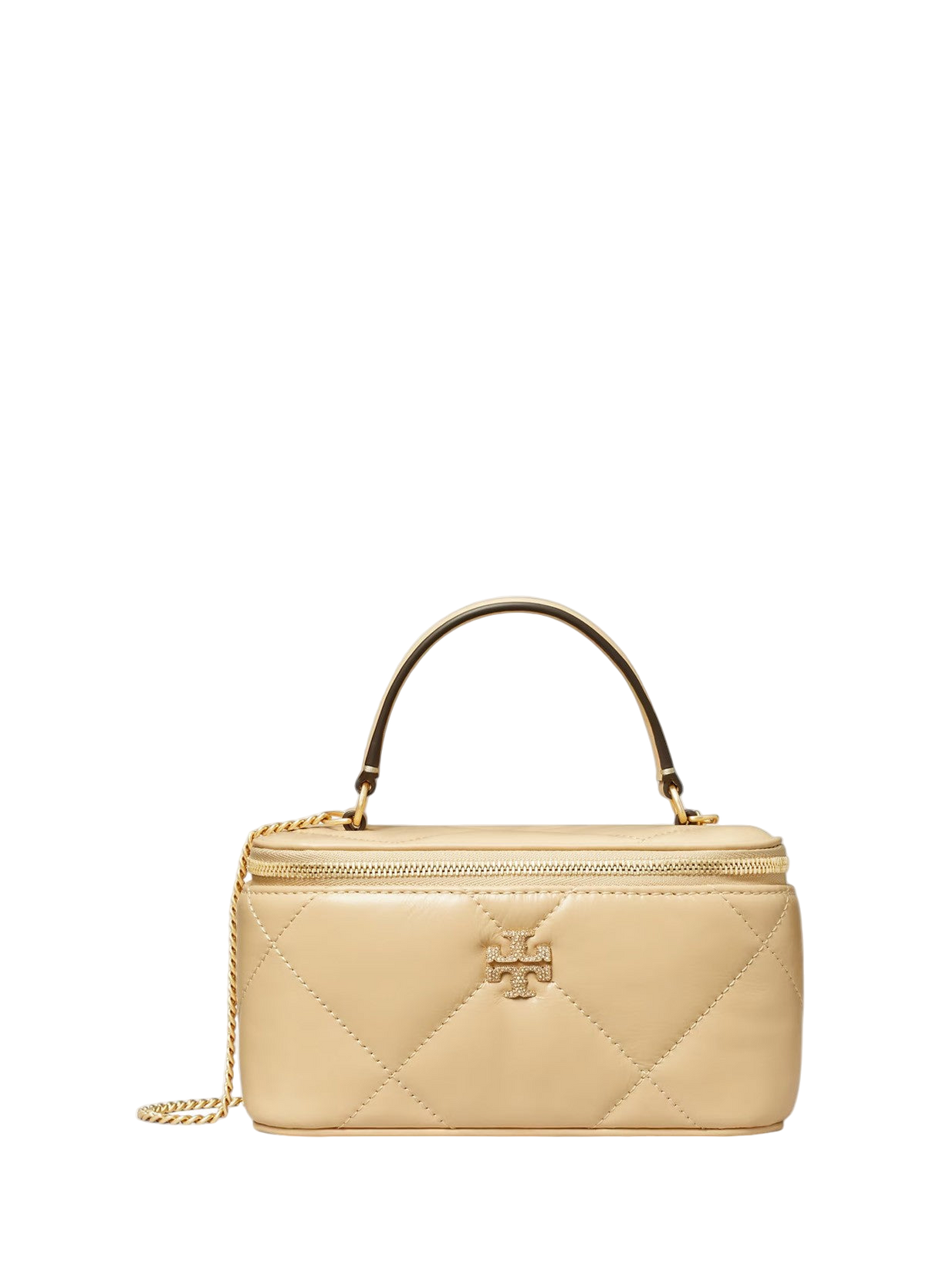 Tory Burch Kira Diamond Quilt Pave Logo Vanity Case Vanilla