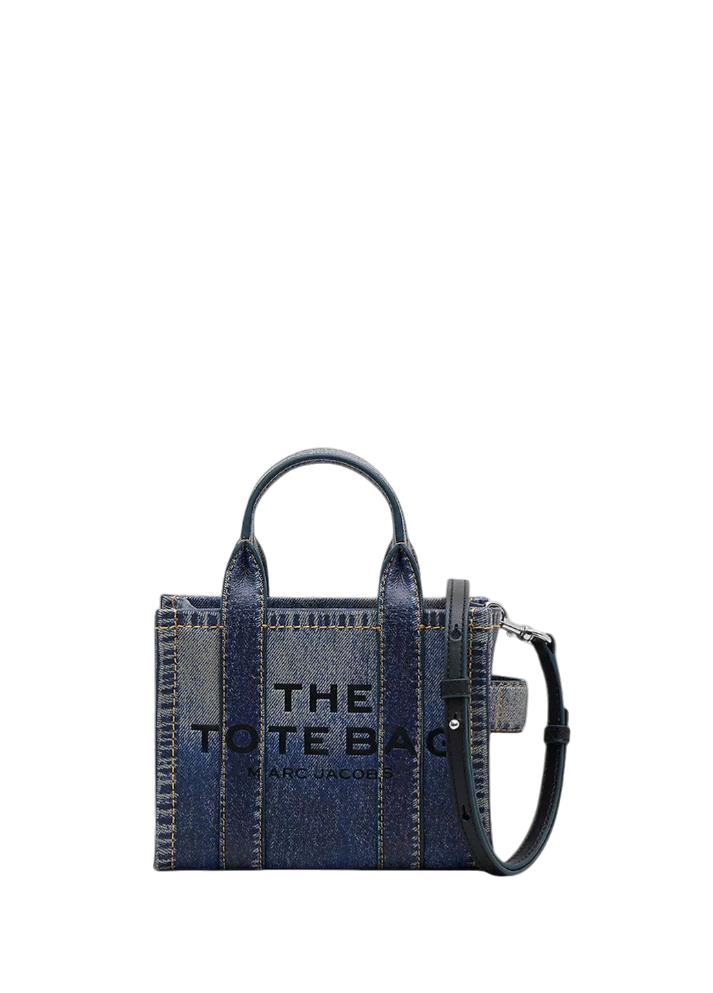 Marc Jacobs Denim Printed Leather Micro Tote Bag Blue