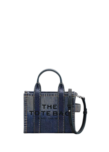Marc Jacobs Denim Printed Leather Micro Tote Bag Blue
