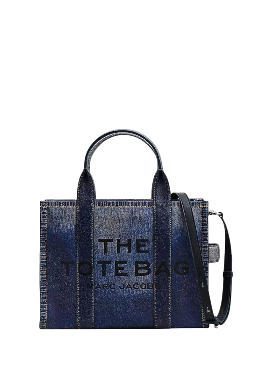 Marc Jacobs Denim Printed Leather Small Tote Bag Blue