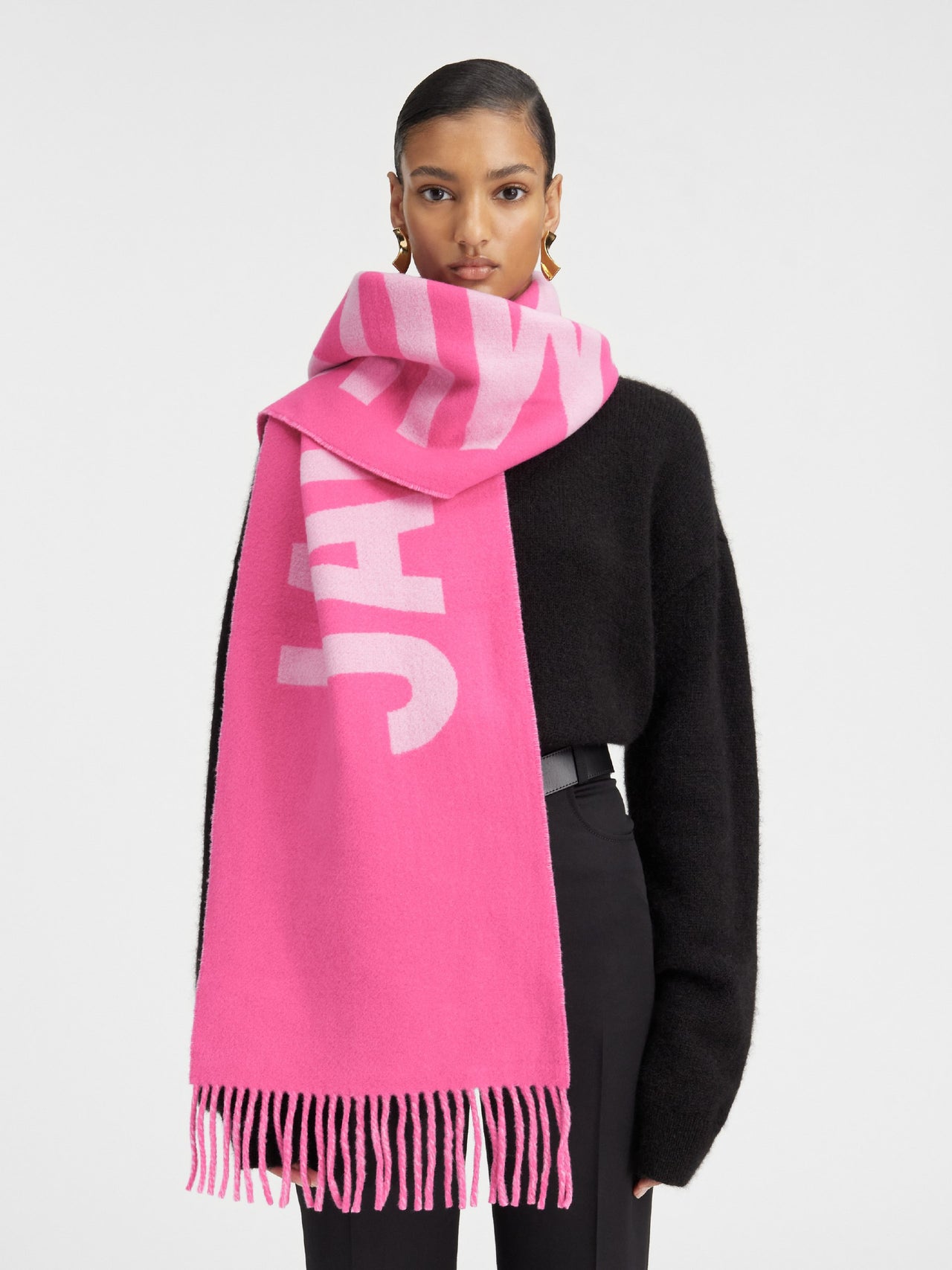 Jacquemus Logo Jacquard Fringed Edge Scarf Multi-Pink