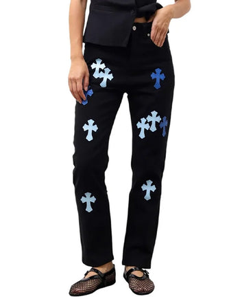 Chrome Hearts Jeans with Blue Cross Black CH125-BK