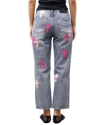Chrome Hearts Jeans with Pink Cross Blue CH124-BL