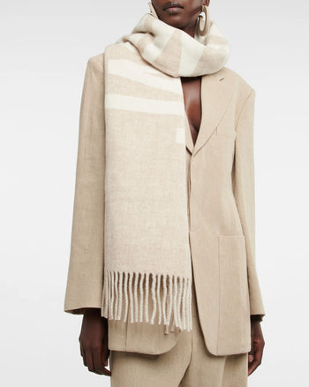Jacquemus Logo Jacquard Fringed Edge Scarf Beige