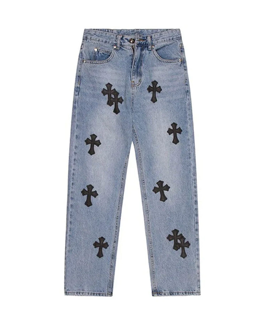 Chrome Hearts Jeans with Black Cross Blue CH122-BL