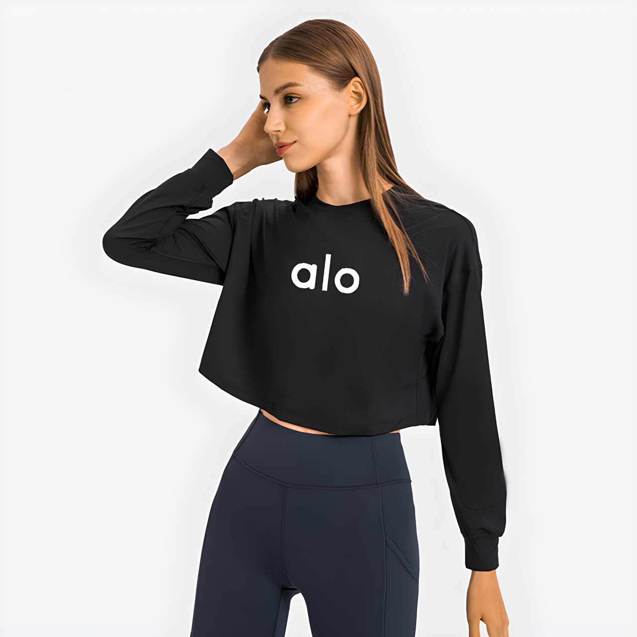 Alo Yoga Running Training Long Sleeve Sports Top Black DS124-BK